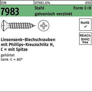 สกรูโลหะแผ่น countersunk DIN 7983 PH C 4.8x38-H เหล็กชุบแข็ง100ชิ้น - Product Image 1
