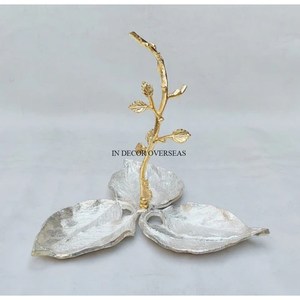 Flower Designer Heavy Duty Metal High Grade Gold Plated Set Of 3 Bowl With Silver Color Finished Base Serving & Decorative Bowl - Product Image 5