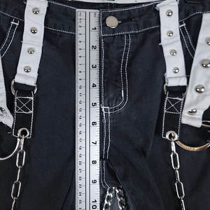 Women's Black White Contrast Chains Pants <b>Wide</b> Leg Baggy Gothic Punk Trousers 2026 - Product Image 6