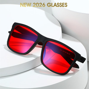 Square Frame Red Lens Sunglasses Full Rim Anti Uv Protection Unisex Adult <b>Eyewear</b> Lightweight Design - Product Image 3