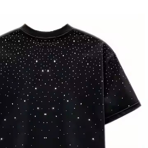 2025 tendencia al por mayor transpirable de talla grande lavado con ácido calavera diamantes de imitación ropa informal 100% algodón camiseta de gran tamaño para mujer - Product Image 4