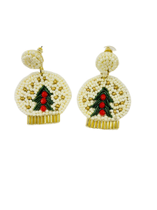 Cute Beaded <b>Christmas</b> <b>Tree</b> Pendant Earrings for Women <b>Gold</b> Plated Resin Jewelry Gift - Product Image 1
