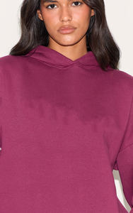 Sudadera con capucha de gran tamaño para mujer con logotipo personalizado y hombros caídos de ciruela, sudaderas con capucha transpirables y antiarrugas, sudadera con cremallera para mujer - Product Image 4
