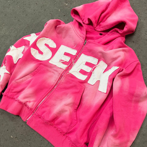Custom Acid Wash Vintage Zip up Hoodie Hombres Apliques Bordados Desgastado Faded French Terry Hoodies Pantalones de chándal y Sudadera con capucha Conjunto - Product Image 2