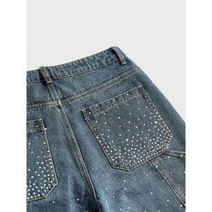 Pantalones cortos vaqueros brillantes con diamantes de imitación para hombre, ropa informal estilo hip hop, pantalones vaqueros holgados ostentosos de verano con opciones de logotipo personalizado disponibles - Product Image 2