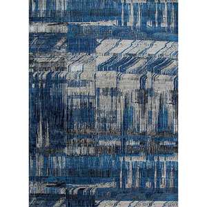 Tapis Kavi bleu noué à la main en laine et soie de bambou Unstring Srb(709) à motif abstrait pour usage domestique - Product Image 1
