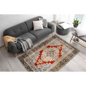 Alfombra Geométrica Roja con Medallones: Alfombra de Estilo Persa, Decoración para Sala de Estar, Alfombra Delgada No Tejida - Product Image 1