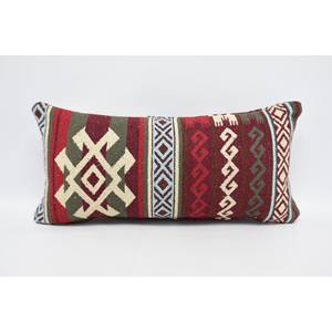 Red Wool Pillow Traditional Geometric Pattern 12x24 Inches Portable Decorative <b>Cushion</b> for Bedding Vintage Style for Christmas - Product Image 1
