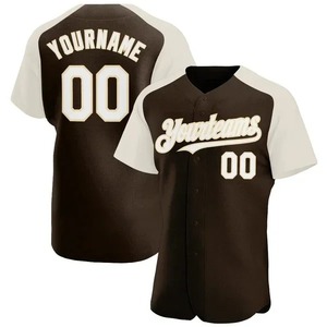 Maillot de baseball personnalisé marron et blanc authentique à manches raglan, impression numérique, grande taille, 100 % polyester, anti-humidité, pour hommes et femmes - Product Image 1