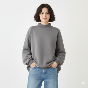 เสื้อสเวตเชิ้ตผ้าฟลีซคอเต่าทรงโอเวอร์ไซส์สำหรับผู้หญิง สไตล์ลำลองใส่สบาย เหมาะสำหรับฤดูหนาว แฟชั่นสตรีท ดีไซน์สั่งทำพิเศษด้านหน้า เพื่อความอบอุ่นในชีวิตประจำวัน - Product Image 1