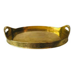 Grand plateau en métal poli doré et laiton avec poignées vintage idéal pour la vaisselle de restaurant d'hôtel et de dessert. - Product Image 3