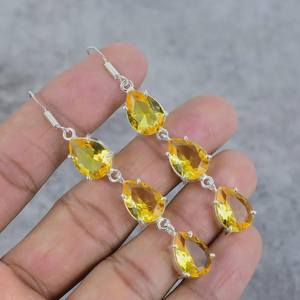 Boucles d'oreilles mignonnes en argent sterling 925 plaqué or avec pierre précieuse en forme de poire en citrine, cadeau de naissance de novembre pour les femmes, fête - Product Image 1