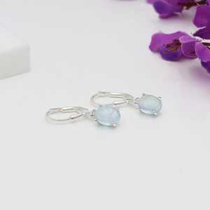 Boucles d'oreilles personnalisées pour femmes en argent sterling 925 aigue-marine pierres précieuses boucles d'oreilles piercing fin pour femmes - Product Image 6