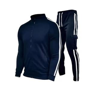 Automne hiver 2 pièces survêtement décontracté respirant survêtement Sport Gym veste manches longues pantalons de survêtement couleur unie Patchwork Design - Product Image 4
