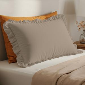 Funda de almohada y cojín tejida de polialgodón con volantes marrón de 50x70cm para hoteles, hospitales, hogares - Product Image 3