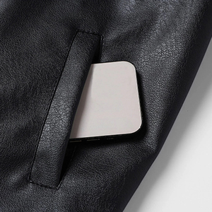 Veste en cuir pour homme, coupe moderne, haute qualité, vêtement d'extérieur tendance, adapté au streetwear, aux voyages et à la saison hivernale - Product Image 5