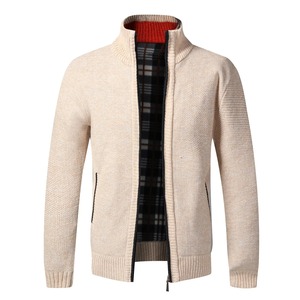 Top qualité automne hiver nouveau hommes veste Slim Fit col montant veste à glissière hommes solide coton épais chaud pull - Product Image 5