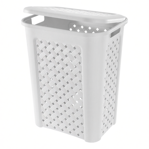 Arianna Plastic <b>Laundry</b> Basket 50L White Woven Design With Lid For Home Use - Product Image 2