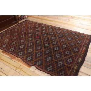 Tapis turc vintage 5,3x7,6 pieds, tapis marocain Kilim marron - Product Image 4