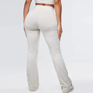 ชุดกีฬาผ้าคอตตอนผ้าฟลีซของผู้หญิงชุดวอร์มแขนยาวกางเกงขาบานคอปกสีพื้นสินค้าใหม่100% - Product Image 4