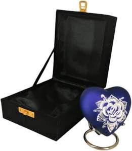 Classic Heart Shape Keepsake Urn <b>for</b> Human <b>Ashes</b> with <b>Box</b> and Stand - Ink Blue Color with Diamond Cut Design 7 Cms High - Product Image 3