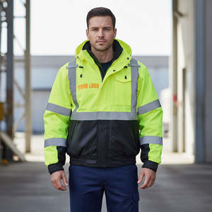 Vêtement de travail réfléchissant pour travaux routiers en hiver, veste de sécurité à capuche en polaire chaude avec fermeture éclair - Product Image 4