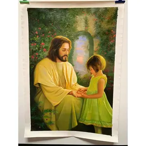 Dipinto a Olio di Gesù 100% Fatto a Mano su Tela 36x24 Pollici, Stile Classico di Lusso, Design Anime per Arredamento Camera da Letto con Cornice - Product Image 5