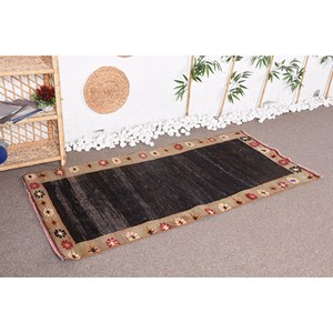 Vintage Large Area <b>Wool</b> Rug <b>Brown</b> Beige Geometric Pattern Rustic Abstract Patchwork Design Rectangle Hallway 2.9 X 6 ft Latex - Product Image 2
