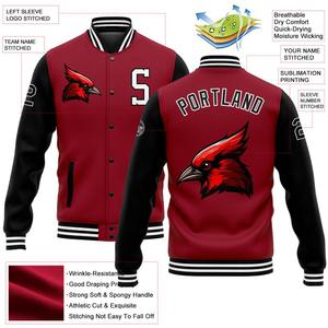 Bombardier personnalisé Cardinal noir-blanc à motifs 3D veste Varsity Letterman coupe-vent veste Varsity vintage pour hommes - Product Image 3