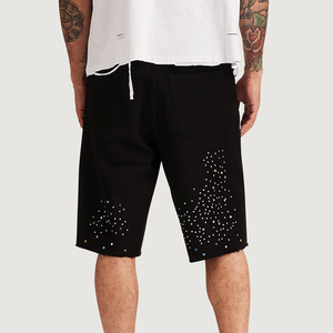 Shorts en jean pour hommes, mode décontractée, été, noir, avec des pierres précieuses ajoutées, shorts en denim, fabrication sur mesure, shorts en jean avec strass pour hommes - Product Image 5