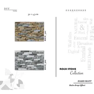 价格便宜3D砂岩砖设计光泽海拔300x450mm陶瓷建筑外部12x18琉璃墙瓷砖30x45 CM