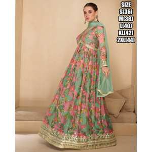 Anarkali Salwar Kameez Mangas completas Acampanadas Largo Sin esfuerzo Celebrar Fusión Festivales de bodas étnicos indios Rayón pesado - Product Image 2