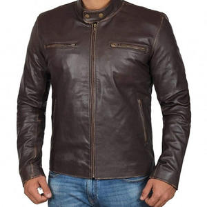 2024 Vintage Genuine <b>Sheepskin</b> Leather <b>Jackets</b> for <b>Men</b> Customized Wholesale New Fashion Design with Stand Collar Canvas Fabric - Product Image 2