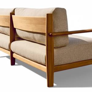 Canapé de jardin extérieur moderne, écologique, durable, 2 places, en teck, avec coussins en tissu doux pour villa, salon, salle de sport, balcon, entrepôt - Product Image 5