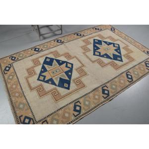 Alfombra Turca de 5.2x8.1 pies, Alfombra Grande Vintage, Alfombra Azul Marrón con Diseño de Parches - Product Image 2