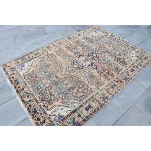 4.3x6.46 ft Turkish Rug, <b>Brown</b> Check Vintage Rug <b>Wool</b> - Product Image 3