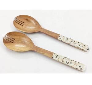 Herramientas ecológicas para servir, mango de madera y metal, juego de servidor de ensalada, utensilios de cocina, cubiertos de madera, herramientas personalizadas para ensalada, utensilios de cocina - Product Image 2