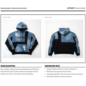 Custom Women Heavyweight Hoodie 500gsm Cotton Fleece Denim <b>Patchwork</b> Distressed Crop <b>Top</b> Vendors Pullover Manufacturer Wholesale - Product Image 6