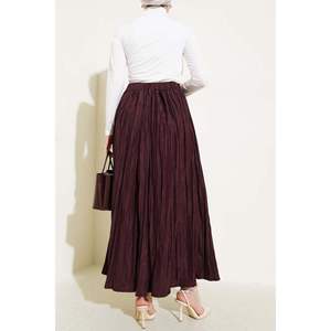 <b>Elastic</b> <b>Waist</b> Pleated Crinkle <b>Skirt</b> Bitter Brown - Product Image 4
