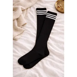 Black <b>Knee</b>-<b>High</b> <b>Socks</b> with Breathable White Jacquard Circle Pattern Knitted Nylon for Daily Use Custom Logo Design for Spring - Product Image 2