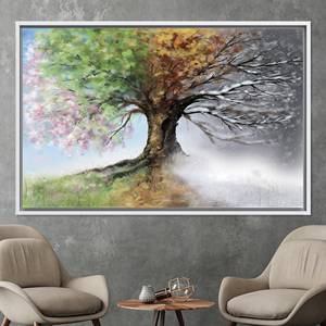 Impresión en lienzo de árbol de las cuatro estaciones: arte de pared con paisaje enmarcado, lienzo con marco blanco - Product Image 1
