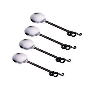 Ensemble de 4 couverts de luxe en acier inoxydable avec poignées noires torsadées Style américain moderne en argent - Product Image 1