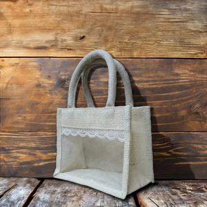 Custom Bulk Jute <b>Gift</b> <b>Bags</b> with PVC Clear Window for Hamper & Party Packaging Return <b>Gifts</b> for Corporate Promotions - Product Image 1