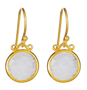 Pendientes de plata de ley 925 con forma redonda, piedra lunar de arcoíris, novedad - Product Image 1