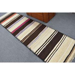 Alfombra de 2.7x10.2 pies, Alfombra Turca Vintage, Alfombra de Lana Marrón - Product Image 3