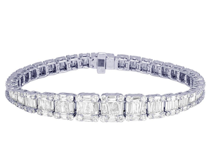 S925 <b>Sterling</b> <b>Silver</b> Moissanite Round and Baguette Cut Diamond Hip Hop <b>Bracelet</b> for Men - Product Image 1
