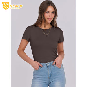 Camisetas recortadas blancas personalizadas para mujer al por mayor, Top corto ajustado de algodón transpirable para bebé, diseño informal con estampado de pantalla - Product Image 2