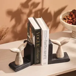 Handcrafted Whale Tail <b>Bookends</b> with Natural Stone Bases Sculptural Book Holder Pair for Home Office Hotel - Product Image 5