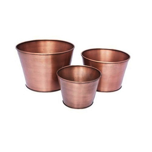Ensemble de 3 pots de fleurs galvanisés avec plateau Pot de jardinière d'excellente conception pour la décoration de bureau en vrac - Product Image 2