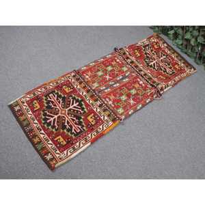 Vintage 1.6x4.5 ft Rug, Kilim Turkish Rug, <b>Red</b> Solid Rug <b>Wool</b> - Product Image 2